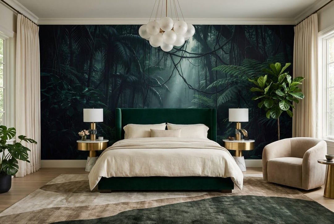 Teal Rainforest Stream Dark Jungle Wallpaper Mural in custom