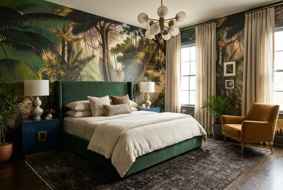 custom bedroom teal forest sunset wallpaper mural stick on vinyl non woven removable