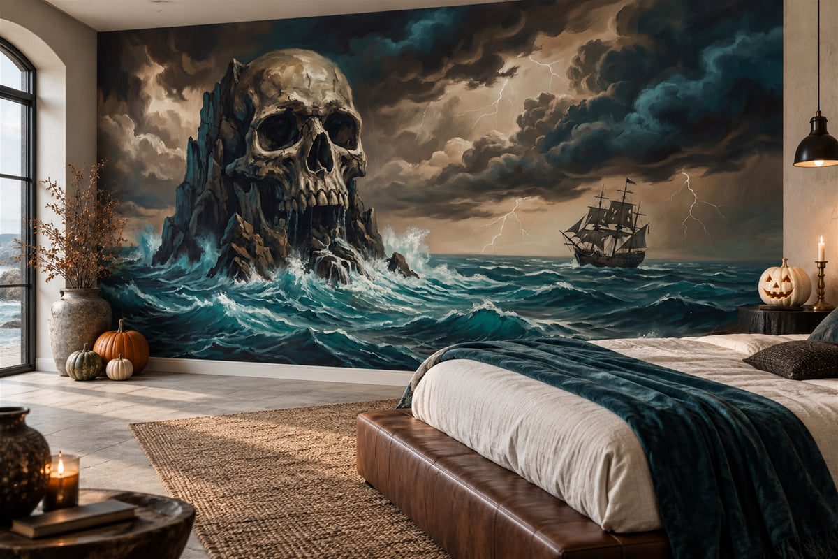 custom bedroom teal skull removable self adhesive non woven vinyl wallpaper mural