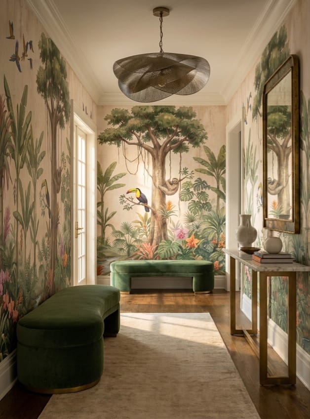 Soft Beige Botanical Tropical Rainforest Wallpaper Mural scene image