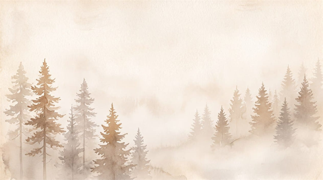 Warm Beige Watercolor Nordic Misty Forest Wallpaper Mural scene image