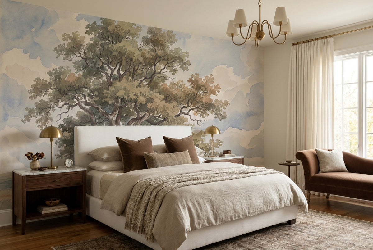 custom beige oak tree wallpaper mural bedroom peel and stick non woven vinyl removable