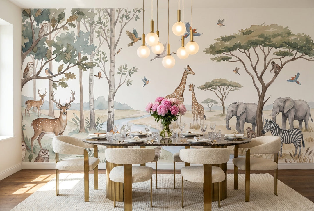 custom beige wildlife wallpaper mural dining peel and stick non woven vinyl removable