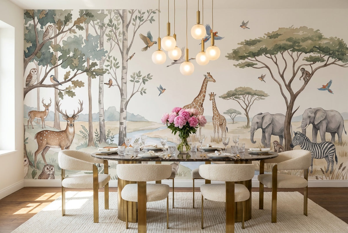 custom beige wildlife wallpaper mural dining peel and stick non woven vinyl removable