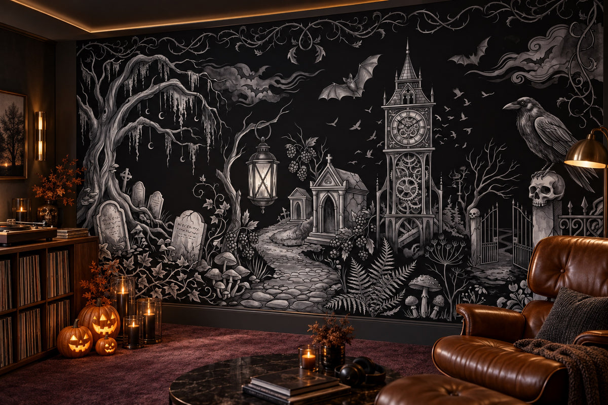 custom black clock wallpaper mural music room self adhesive non woven vinyl removable
