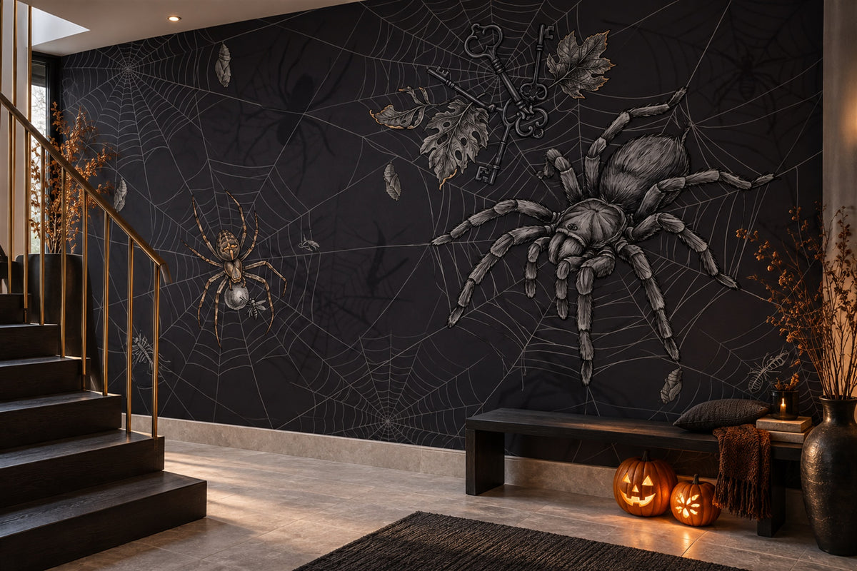custom black spiders wallpaper mural stairway peel and stick non woven vinyl removable