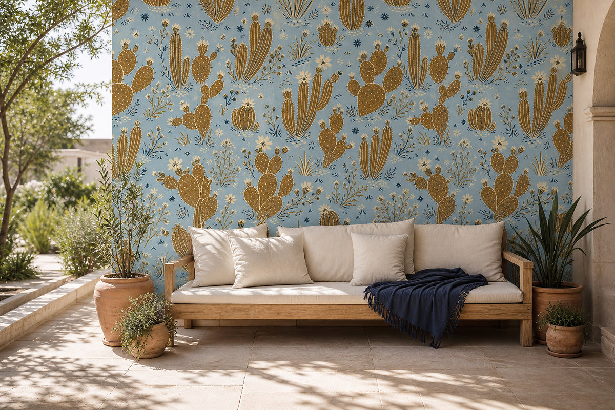 Blue Cactus Wallpaper Mural product view