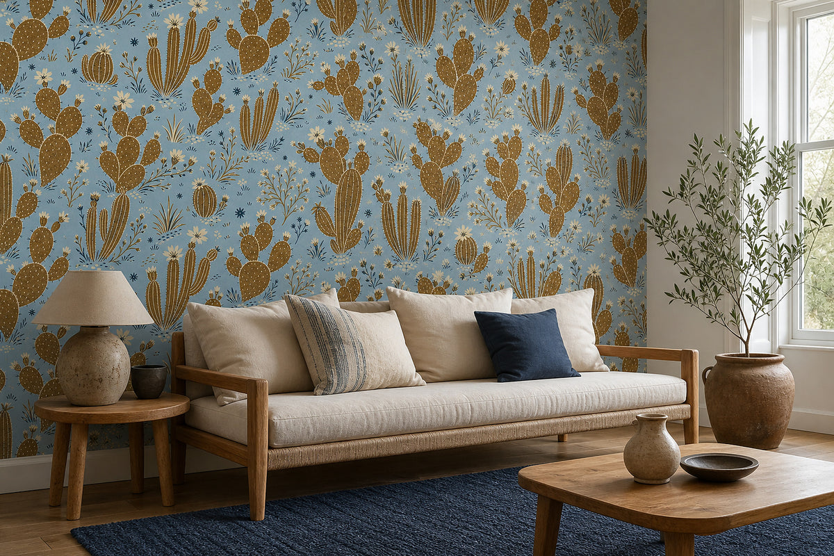 Blue Cactus Wallpaper Mural product view