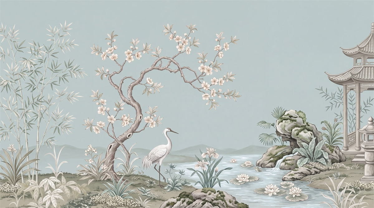 custom blue crane wall removable non woven vinyl peel and stick wallpaper mural main