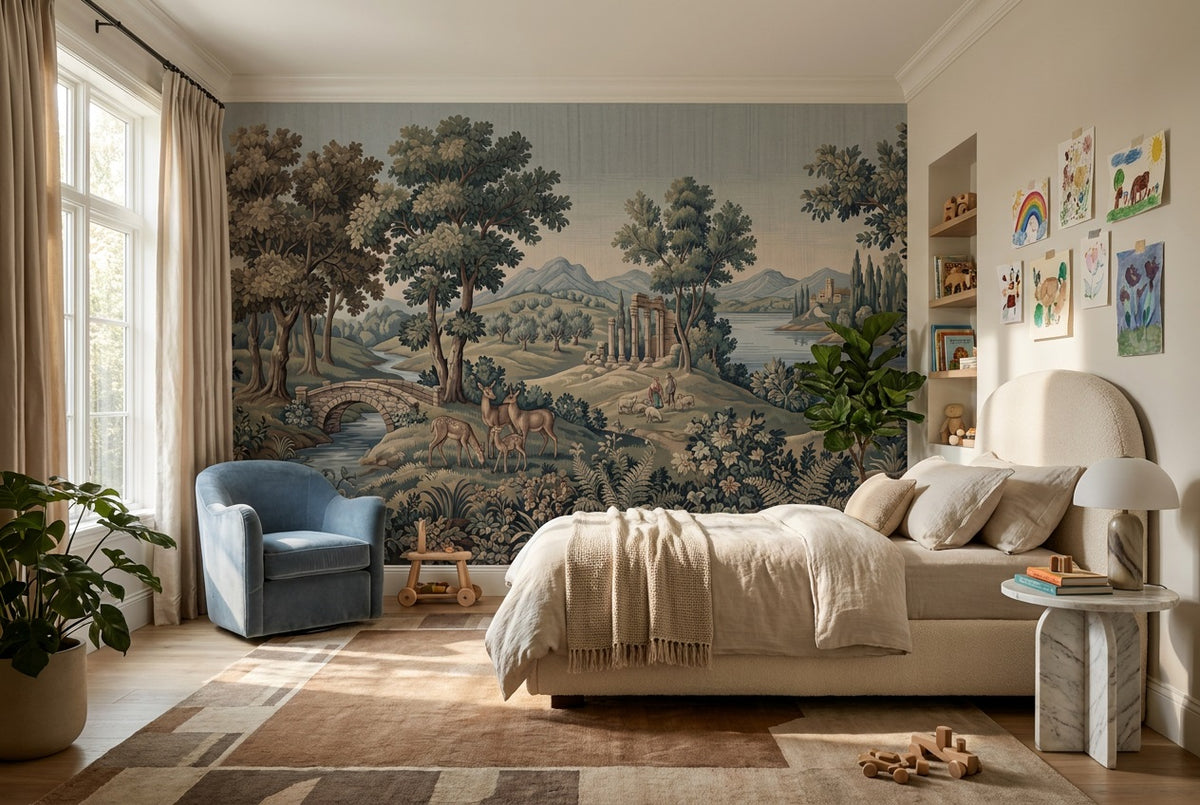 custom blue forest kids room removable non woven vinyl self adhesive wallpaper mural