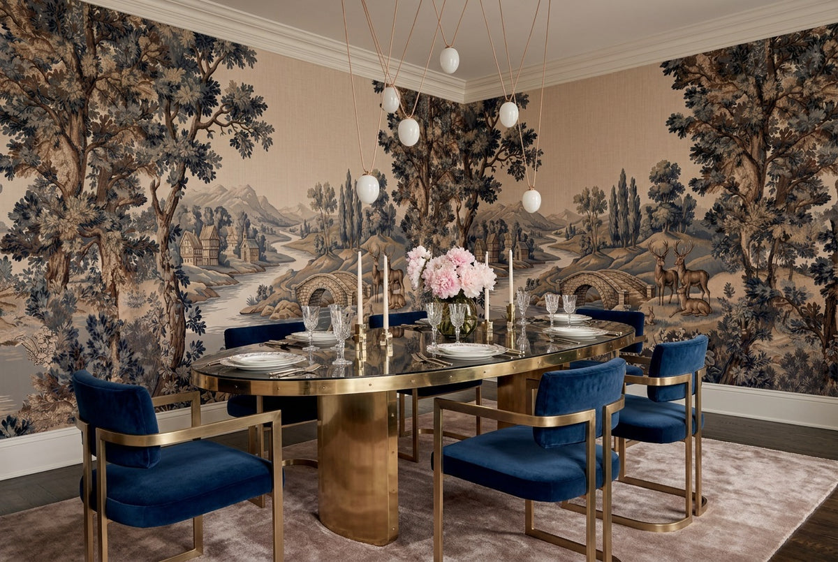 custom blue forest tapestry dining removable non woven vinyl stick on wallpaper mural