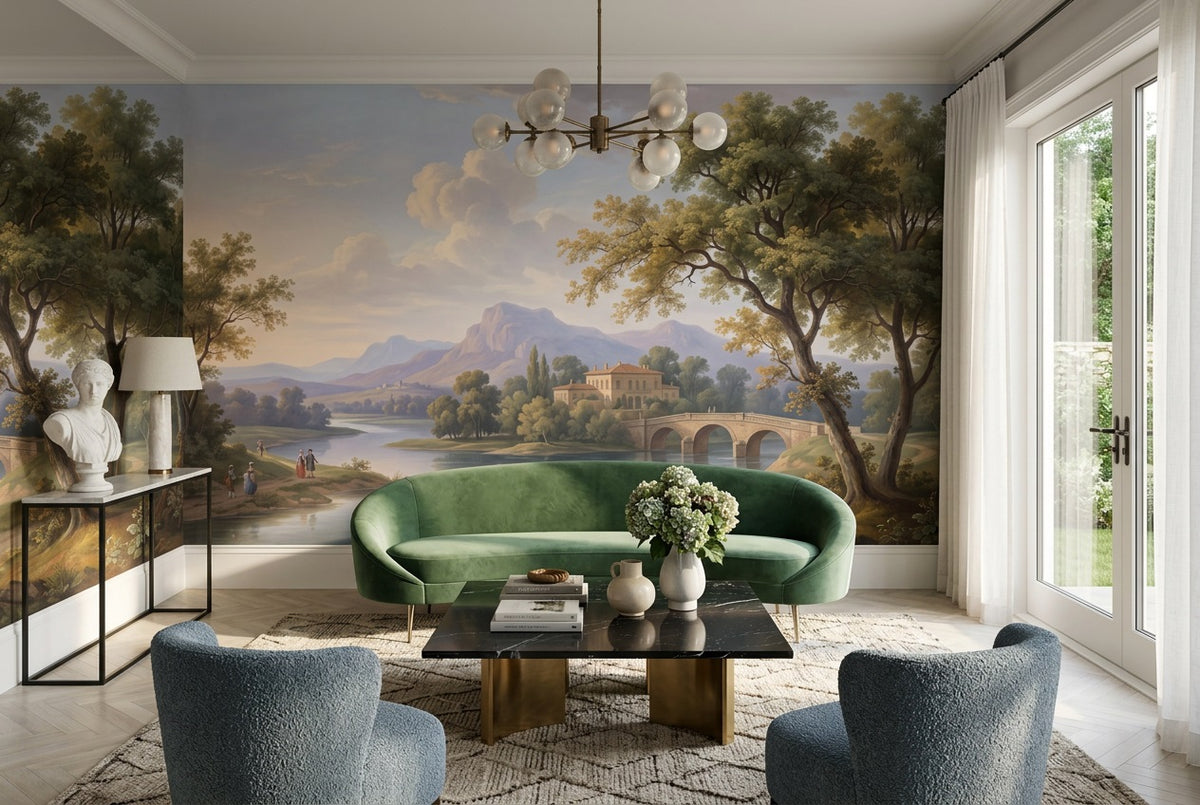 custom blue italian lake wallpaper mural lounge stick on non woven vinyl removable