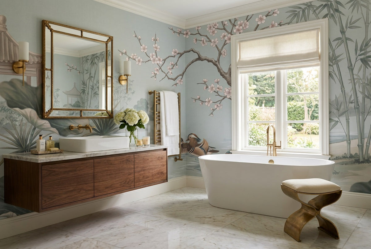custom blue lotus wallpaper mural bathroom self adhesive non woven vinyl removable