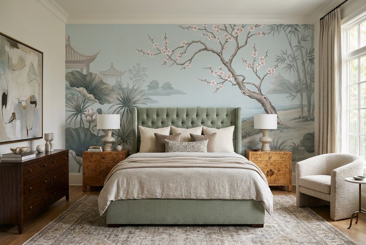 custom blue lotus wallpaper mural bedroom peel and stick non woven vinyl removable