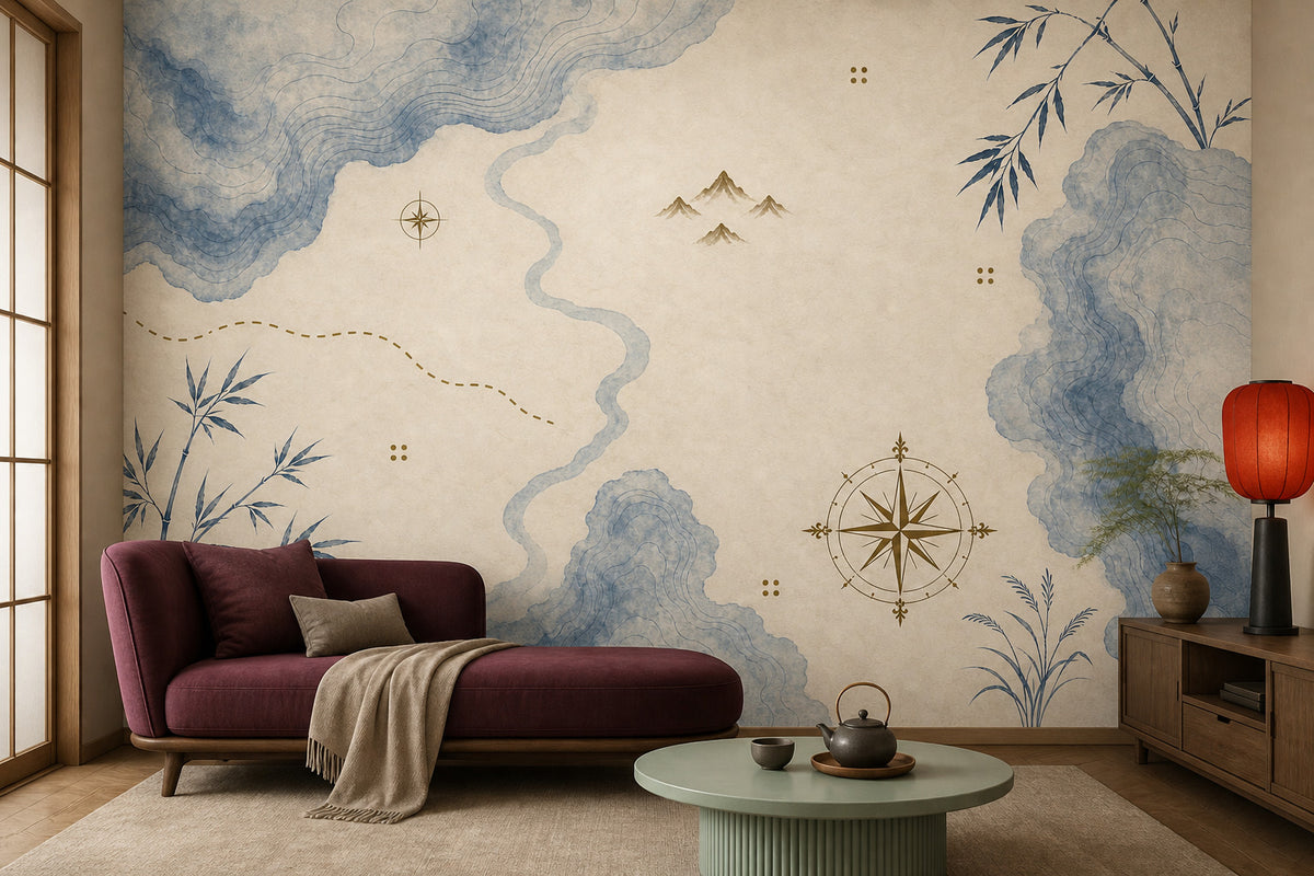 Blue Map Wallpaper Mural product view