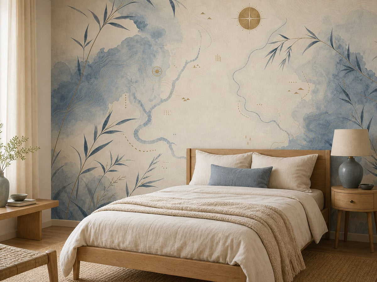 Blue Map Wallpaper Mural product view