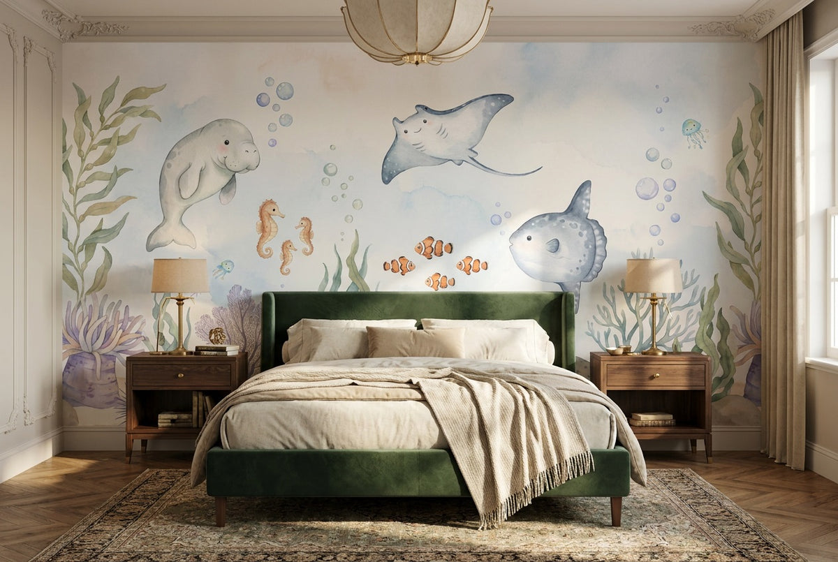 custom blue ocean animals wallpaper mural bedroom stick on non woven vinyl removable