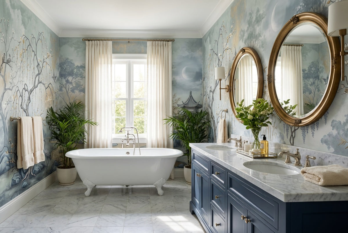 custom blue pavilion wallpaper mural bathroom stick on non woven vinyl removable