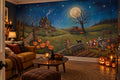 Navy Moonlit House Halloween Wallpaper Mural