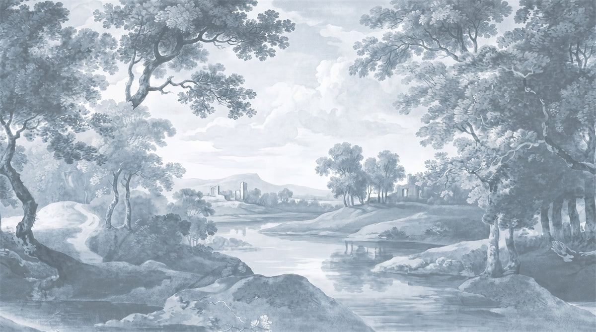 custom blue toile wall removable non woven vinyl self adhesive wallpaper mural main