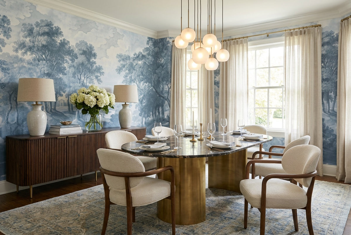 custom blue toile wallpaper mural dining room peel and stick non woven vinyl removable