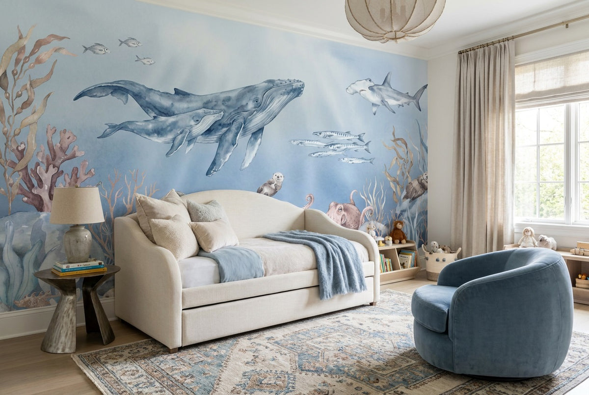 custom blue whale reef wallpaper mural kids room stick on non woven vinyl removable