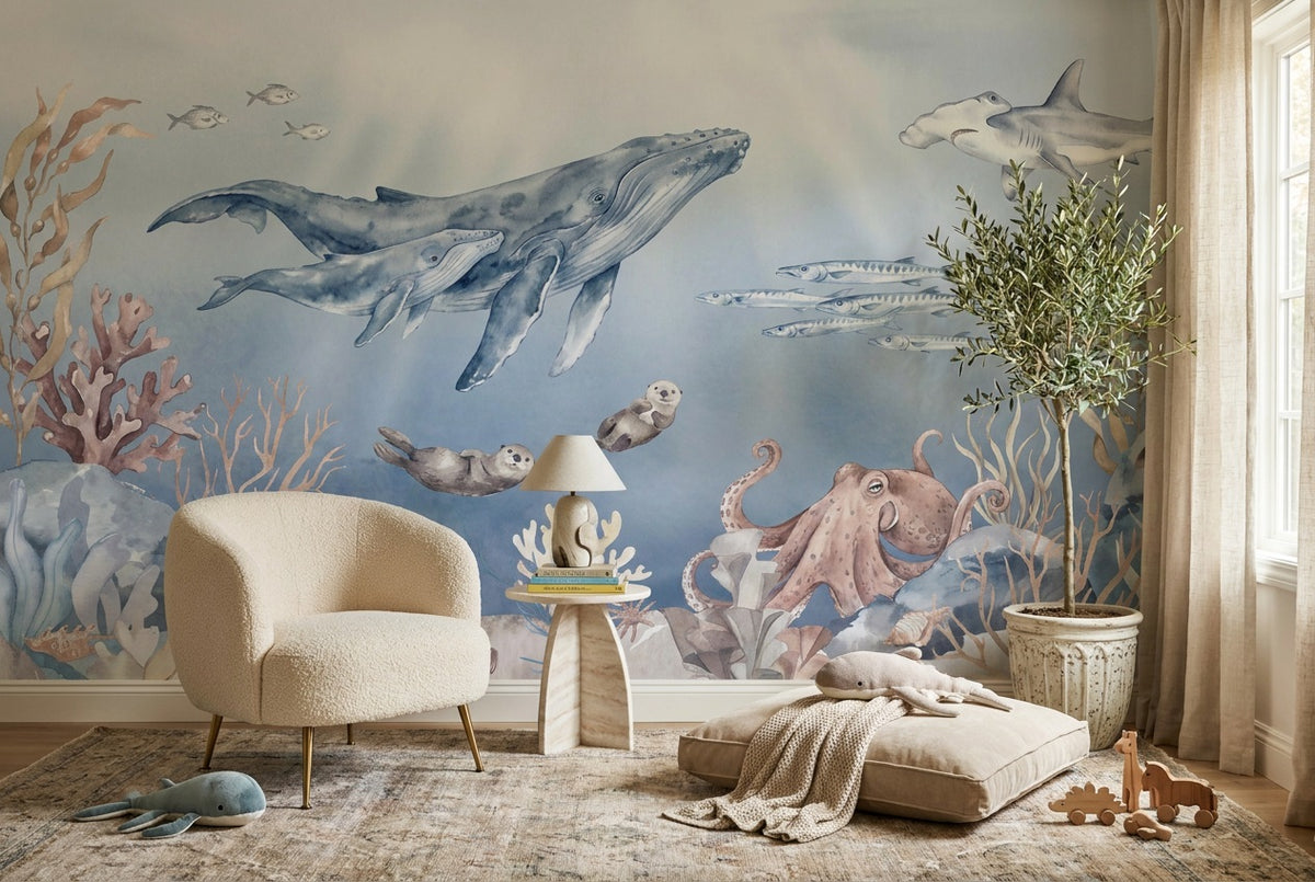 custom blue whale reef wallpaper mural nook peel and stick non woven vinyl removable