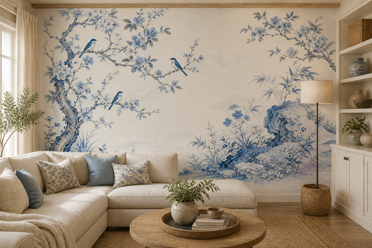 Blue White Wallpaper Mural product view