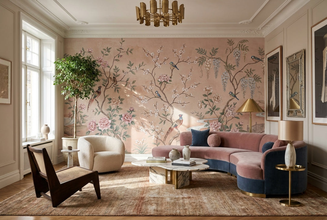 custom blush floral birds wallpaper mural lounge stick on non woven vinyl removable