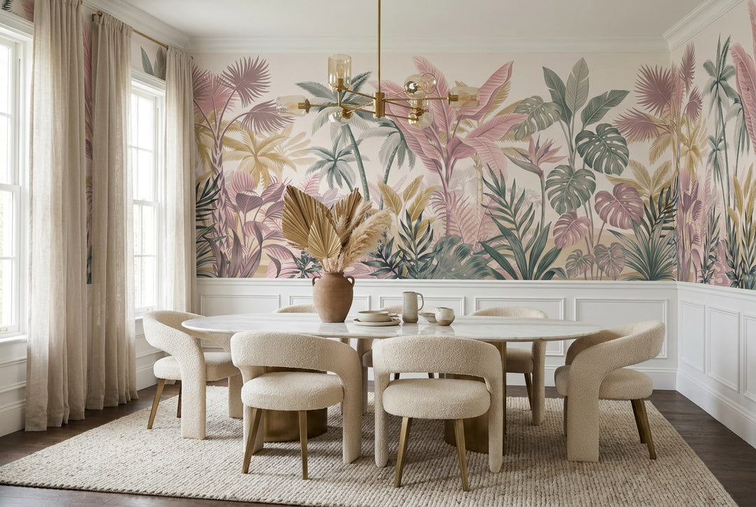custom blush leaves wallpaper mural dining peel and stick non woven vinyl removable