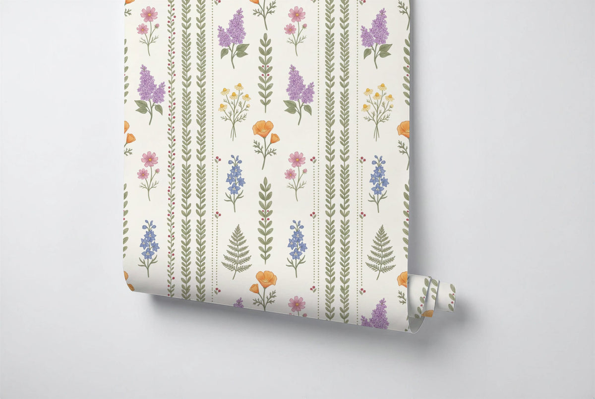 Botanical Wildflower Stripe Wallpaper Mural