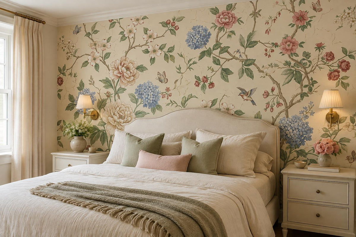 custom botanical neutral bedroom peel and stick removable non woven vinyl wallpa scene