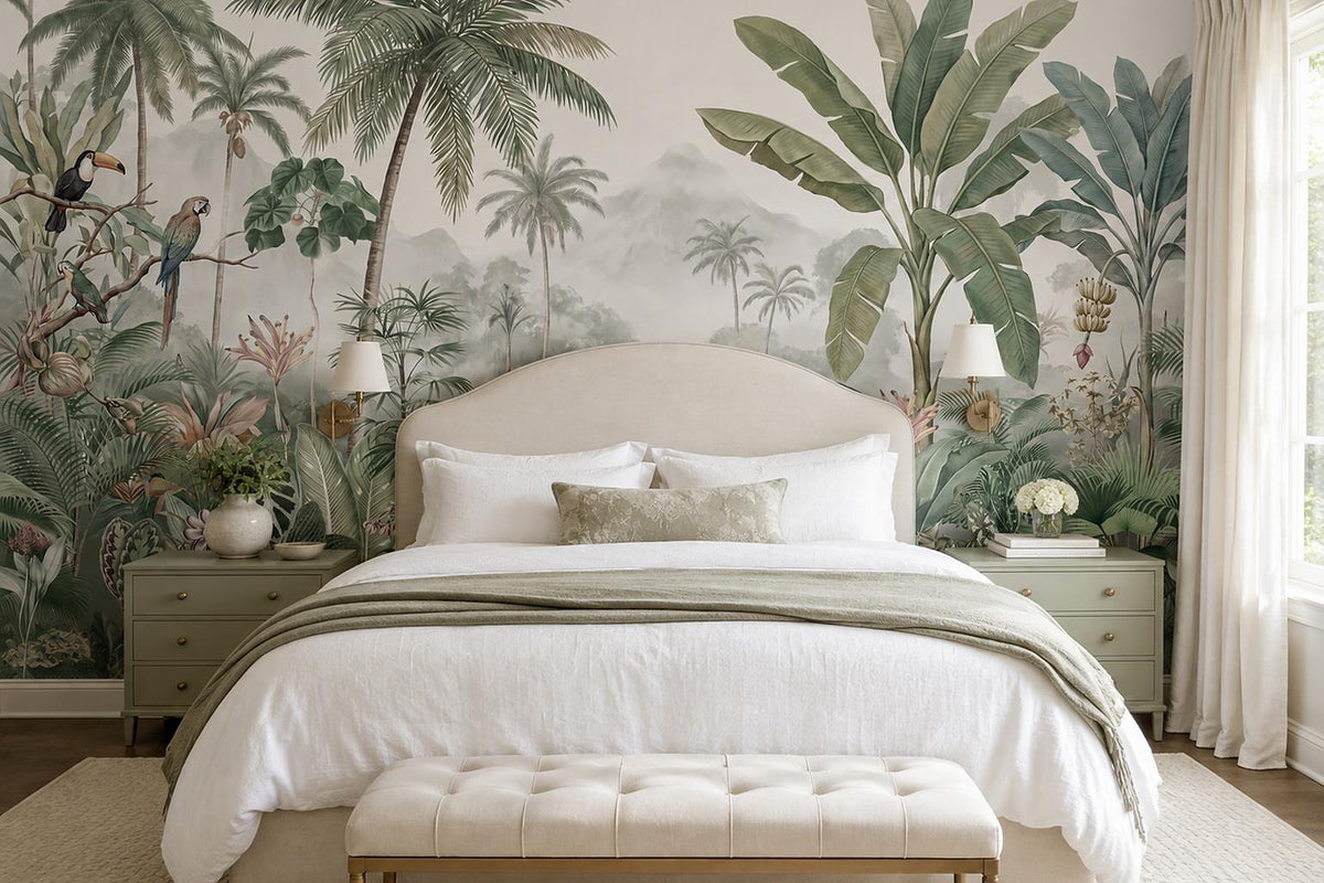 custom botanical neutral bedroom self adhesive removable non woven vinyl wallpap scene