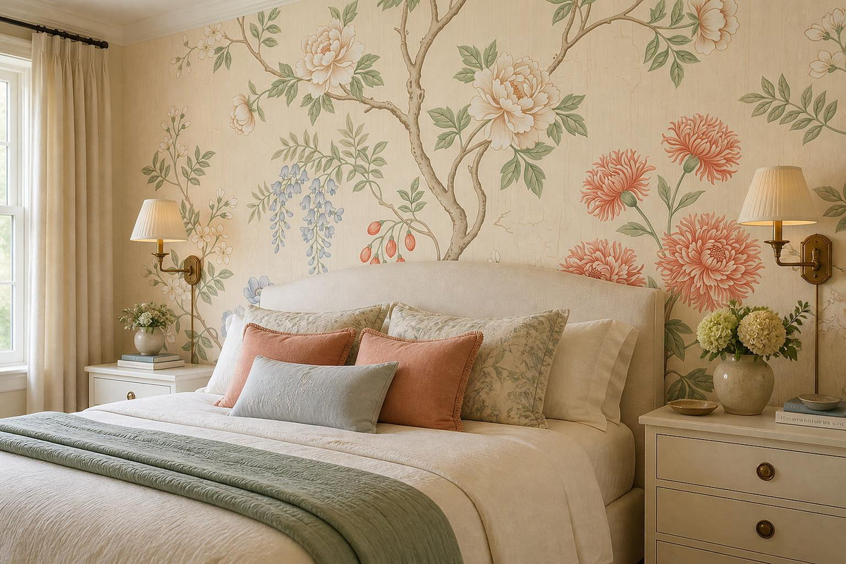 custom botanical neutral bedroom self adhesive removable non woven vinyl wallpap scene