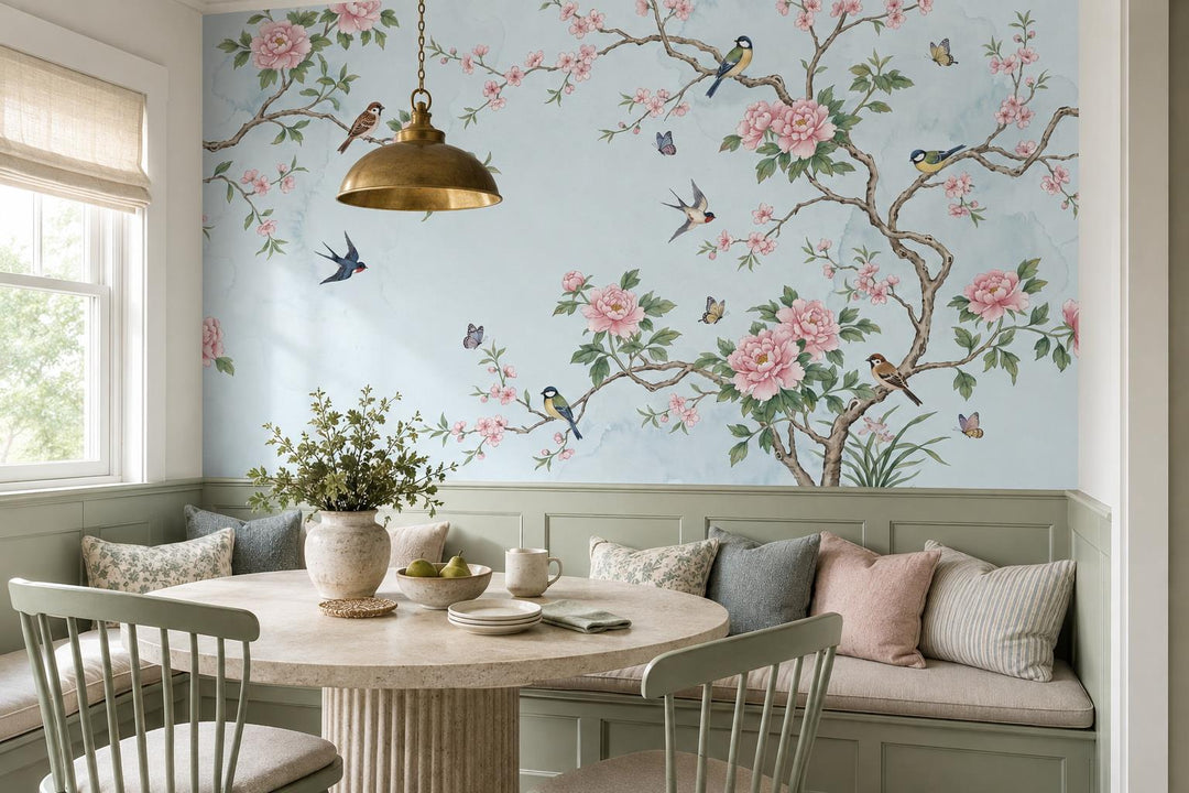 custom botanical neutral dining room peel and stick removable non woven vinyl wa scene