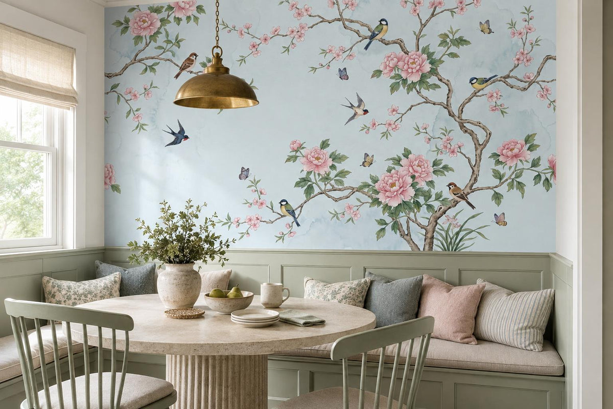 custom botanical neutral dining room peel and stick removable non woven vinyl wa scene