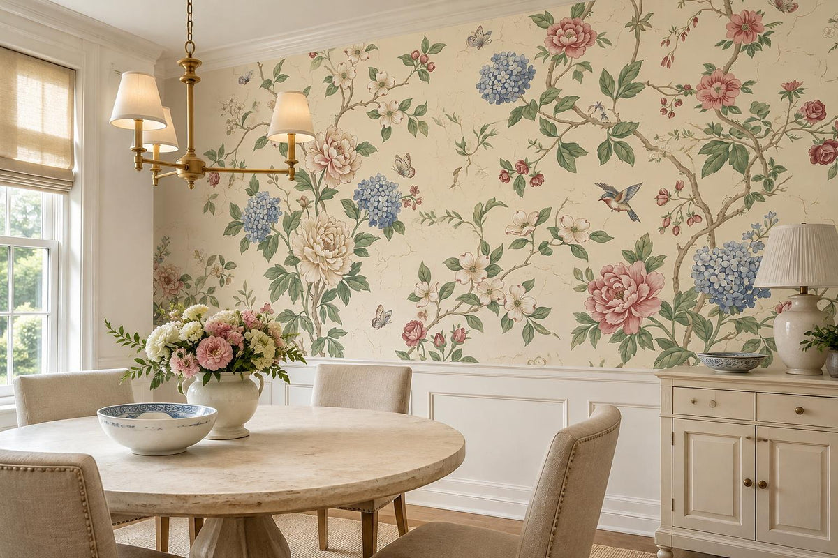 custom botanical neutral dining room peel and stick removable non woven vinyl wa scene