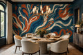 Blue Orange Flowing Abstract Wallpaper Mural