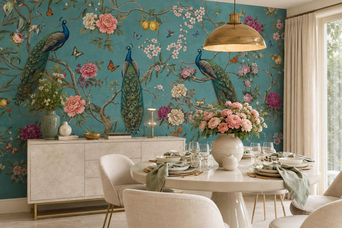 custom botanical neutral dining room self adhesive removable non woven vinyl wal scene