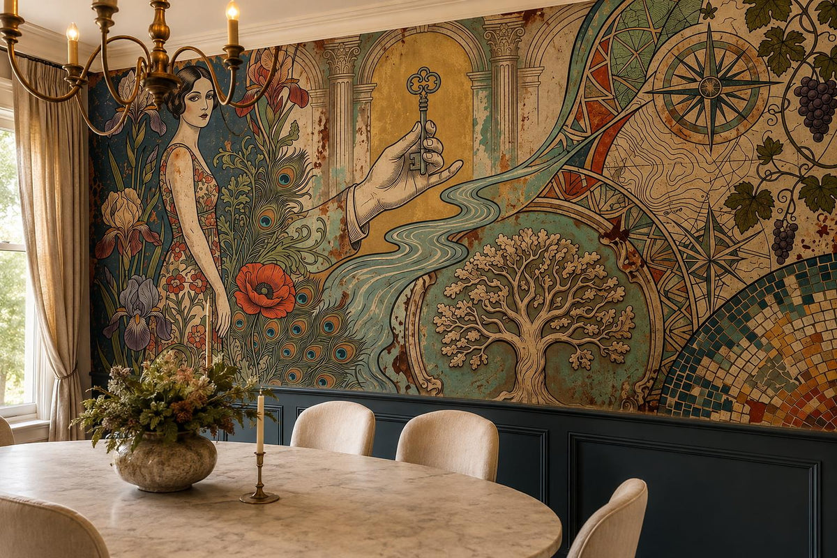 custom botanical neutral dining room self adhesive removable non woven vinyl wal scene