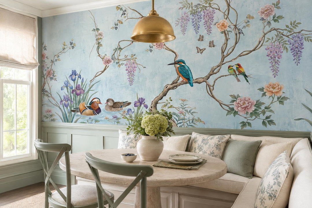 custom botanical neutral dining room self adhesive removable non woven vinyl wal scene