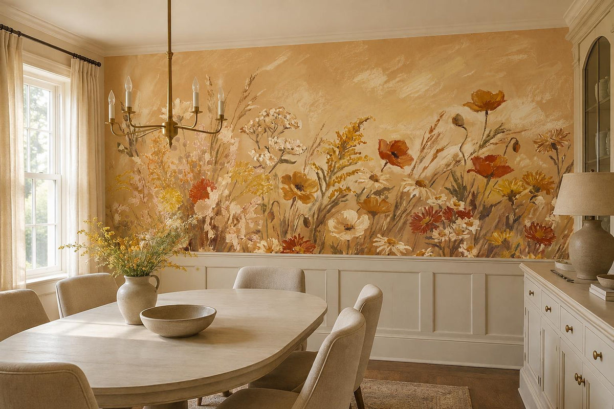 custom botanical neutral dining room self adhesive removable non woven vinyl wal scene