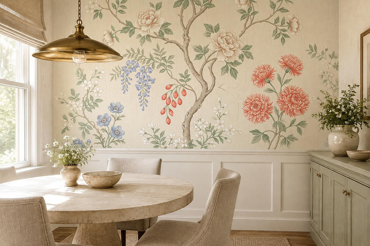 custom botanical neutral dining room self adhesive removable non woven vinyl wal scene