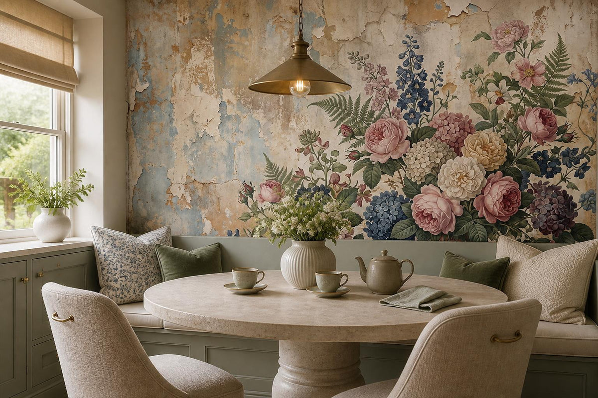 custom botanical neutral dining room self adhesive removable non woven vinyl wal scene