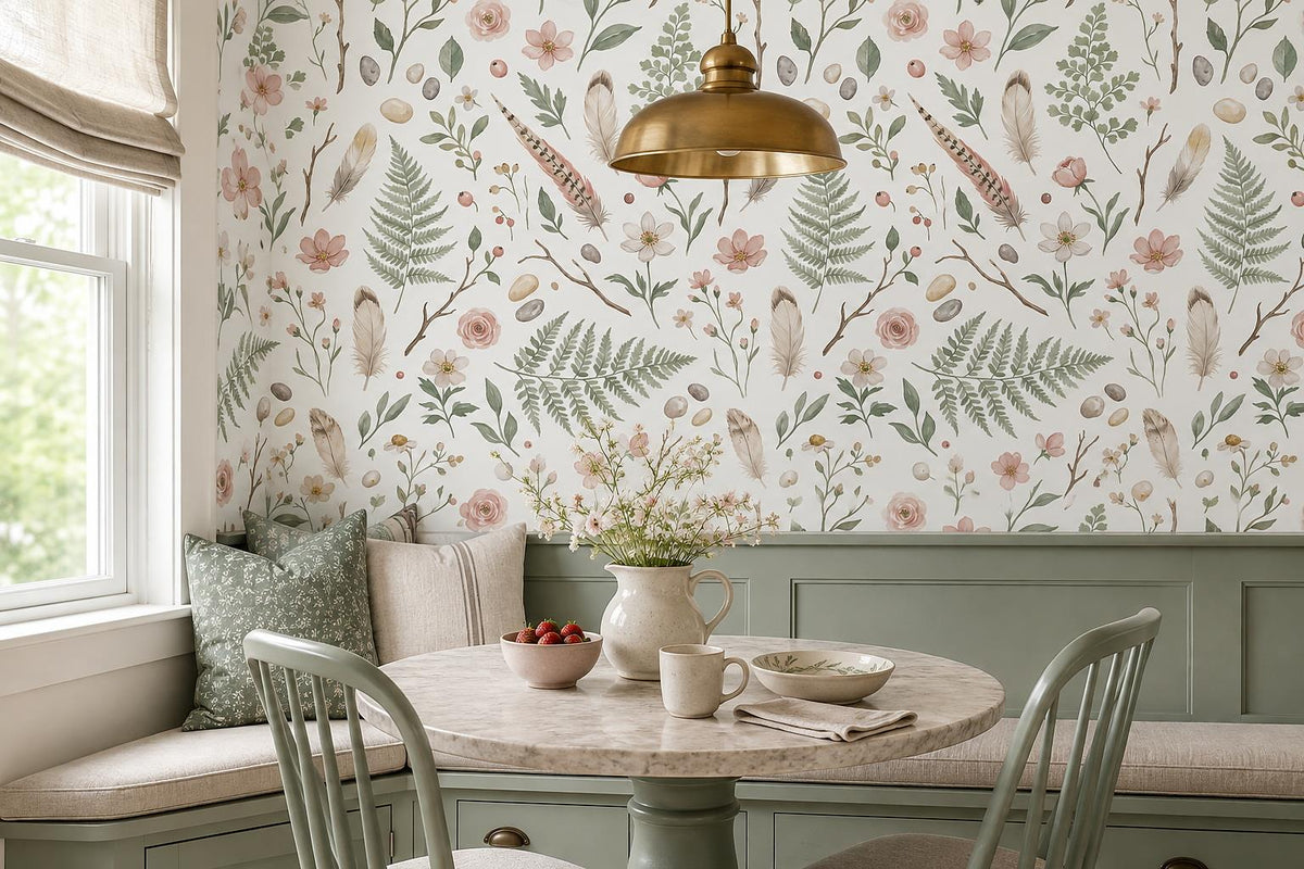 custom botanical neutral dining room self adhesive removable non woven vinyl wal scene