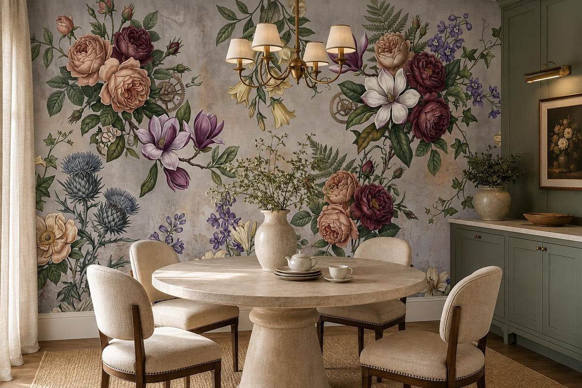 custom botanical neutral dining room stick on removable non woven vinyl wallpape scene