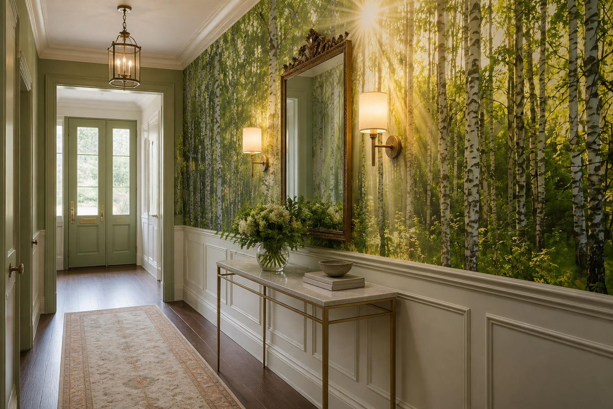 custom botanical neutral entryway peel and stick removable non woven vinyl wallp scene