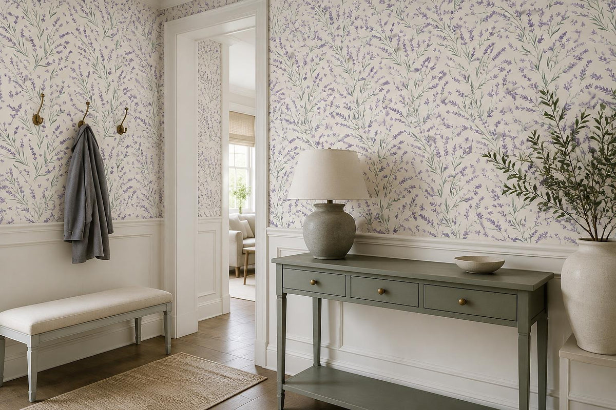 custom botanical neutral entryway peel and stick removable non woven vinyl wallp scene