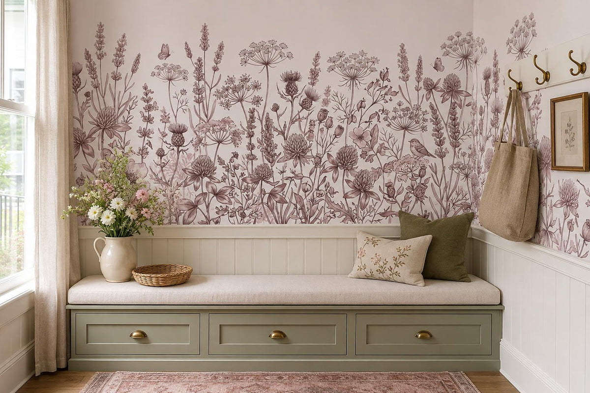 custom botanical neutral entryway peel and stick removable non woven vinyl wallp scene