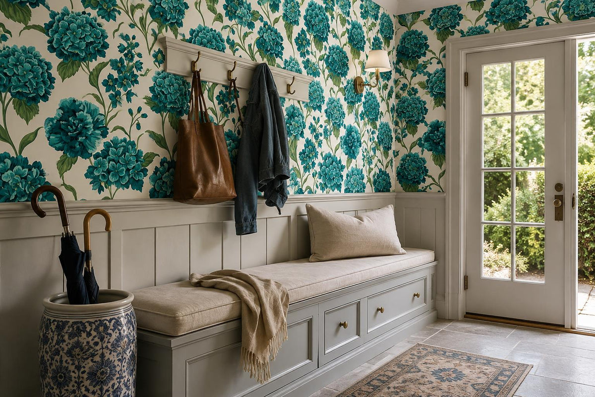 custom botanical neutral entryway peel and stick removable non woven vinyl wallp scene